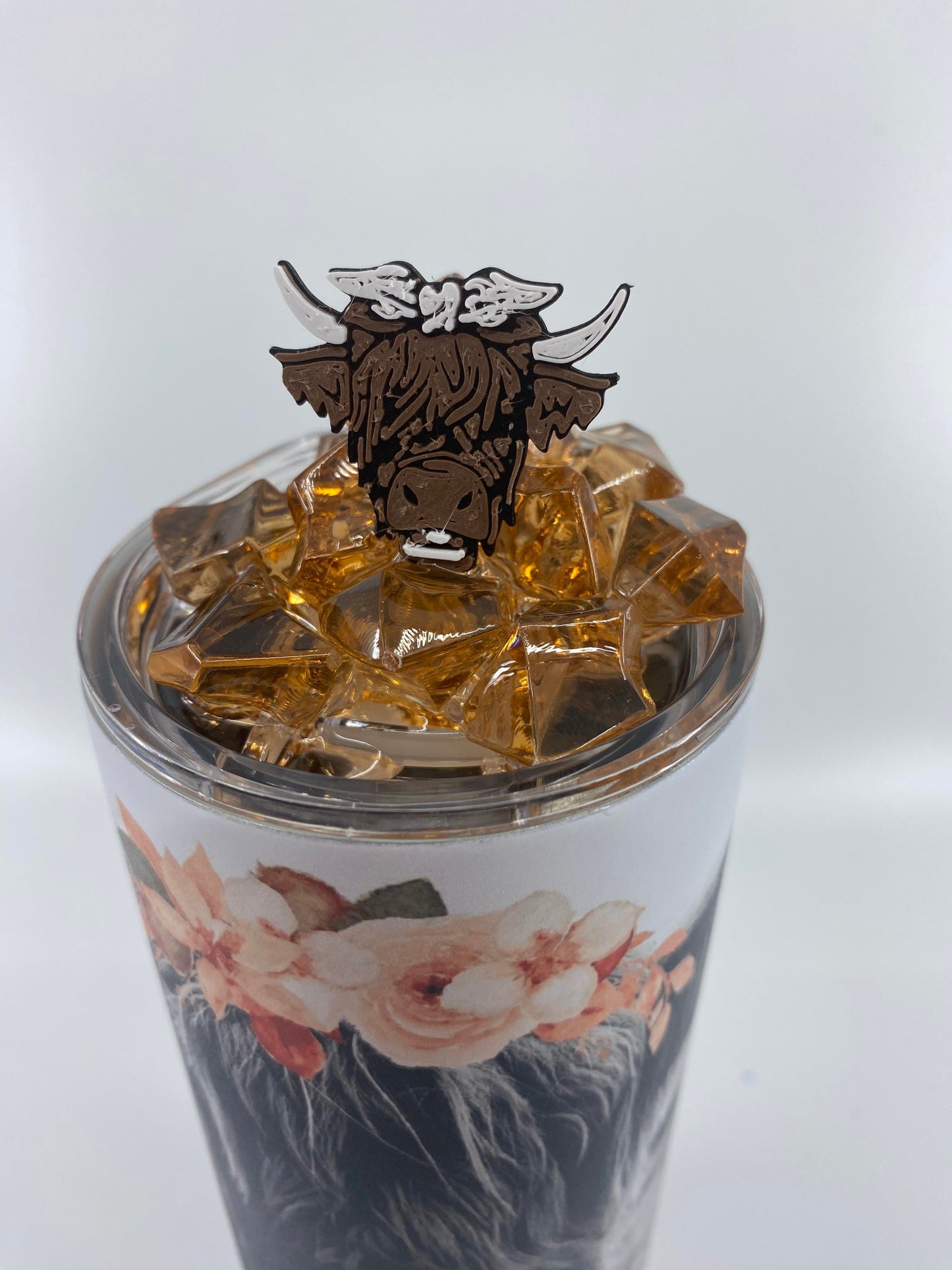 READY TO SHIP - 20 Ounce Skinny Glow in the Dark - Floral Highland Cow