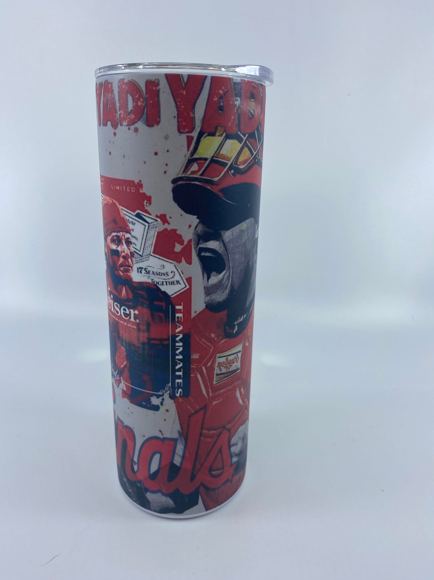 READY TO SHIP - 20 Ounce Skinny Glow in the Dark - STL Cardinal Baseball Yadi & Wainwright Budweiser