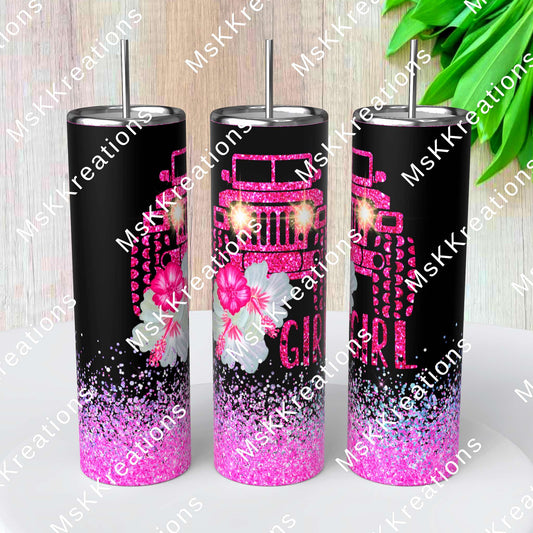 TO BE MADE - 20 Ounce Skinny Glow in the Dark - Pink Hisbiscus Jeep Girl