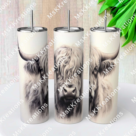 TO BE MADE - 20 Ounce Skinny Glow in the Dark - Black and White Highland Cow