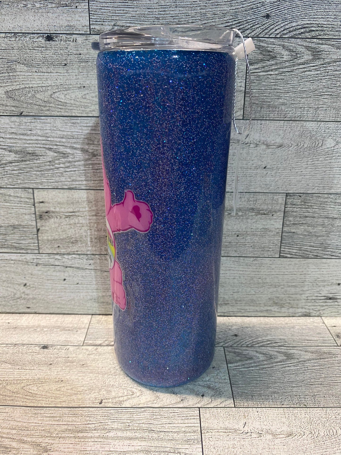 SOLD - 20 Ounce Skinny Glittered Epoxy - Dont Care Bear Fuck Your Feelings