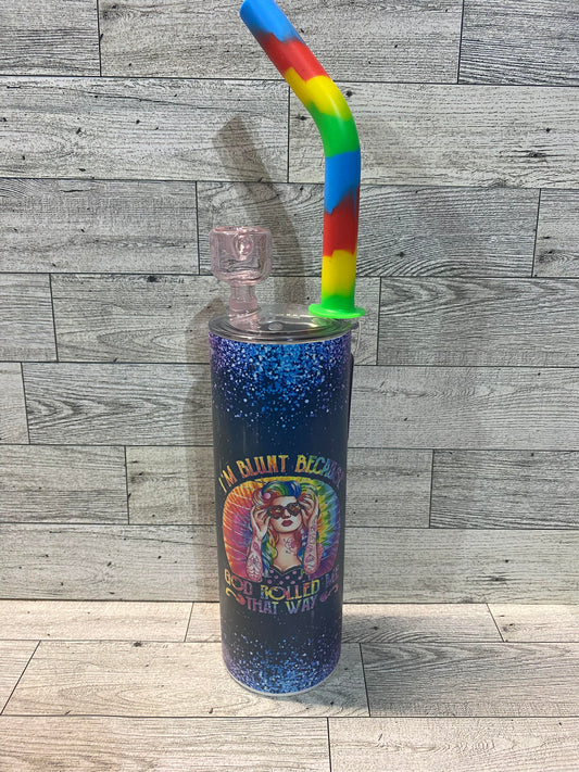 READY TO SHIP - 20 Ounce Skinny Glow in the Dark - Im Blunt Because God Rolled Me That Way Polar Blast Bong