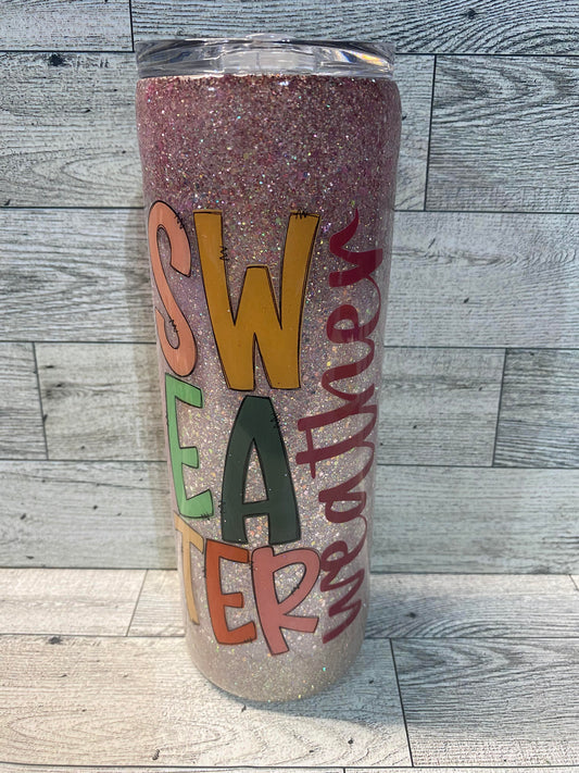 SOLD - 20 Ounce Skinny Glittered Epoxy - Sweater Weather