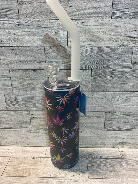 READY TO SHIP - 20 Ounce Skinny Glow in the Dark - Marajuana Leaves Polar Blast Bong