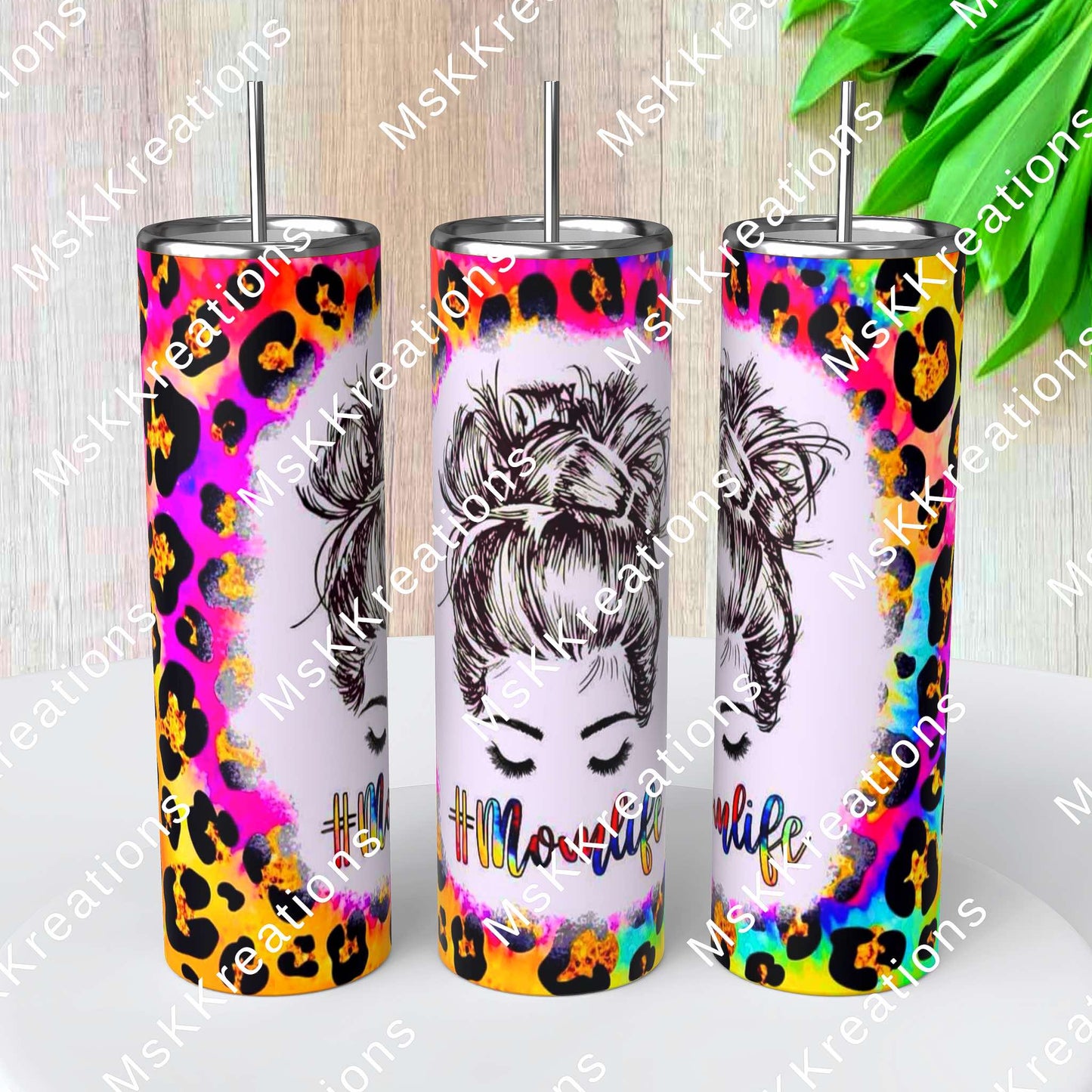 TO BE MADE - 20 Ounce Skinny Glow in the Dark - Neon Leopard Mom Life