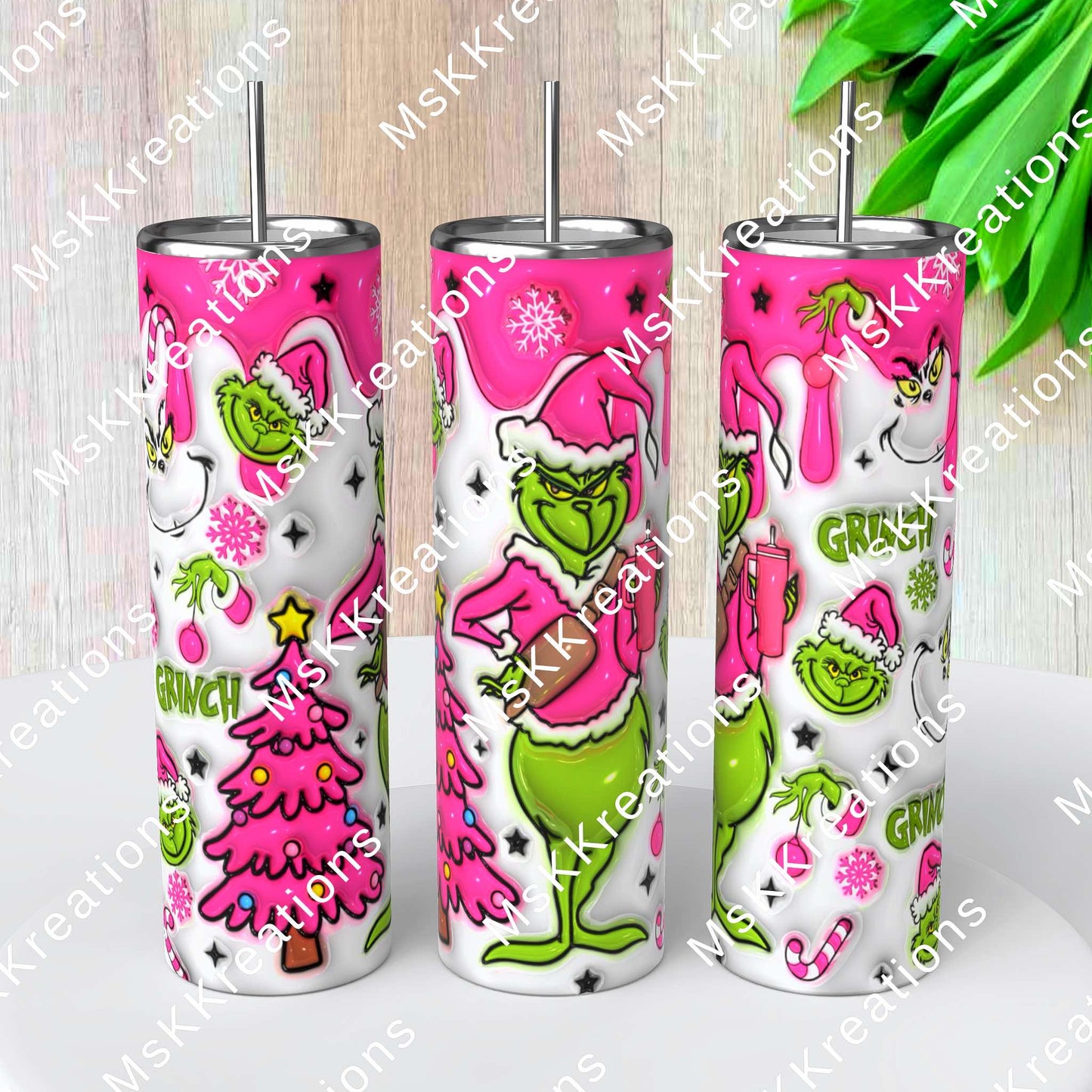 TO BE MADE - 20 Ounce Skinny Glow in the Dark - Pink Puffy Grinch