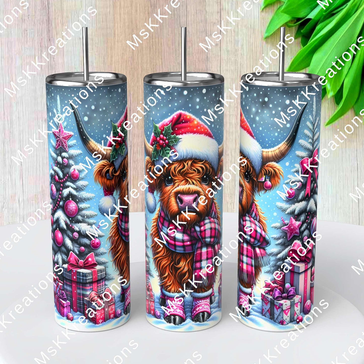 TO BE MADE - 20 Ounce Skinny Glow in the Dark - Christmas Highland Cow