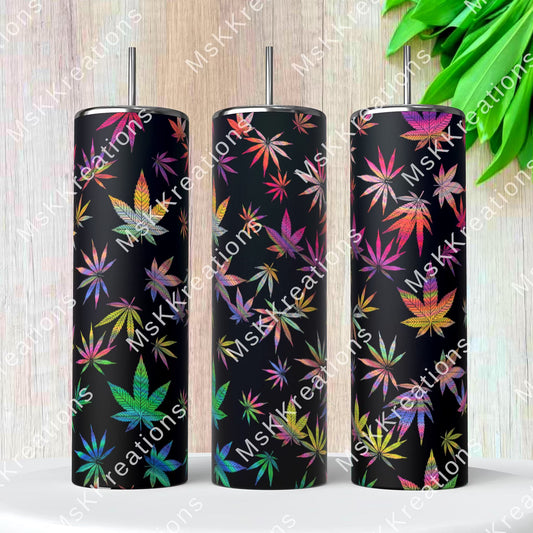 TO BE MADE - 20 Ounce Skinny Glow in the Dark - Colorful Marajuana Leaves