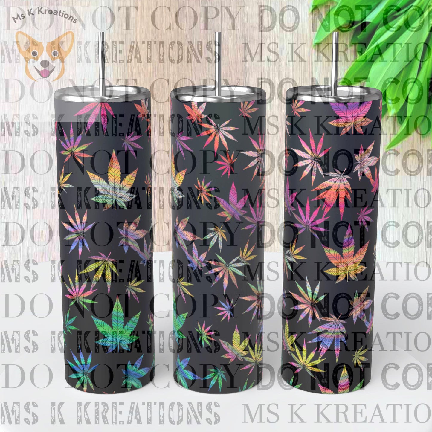 TO BE MADE - 20 Ounce Skinny Glow in the Dark - Colorful Marajuana Leaves