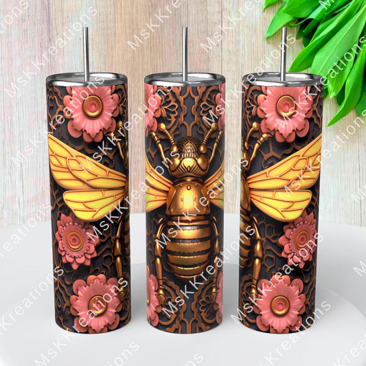 TO BE MADE - 20 Ounce Skinny Glow in the Dark - Metallic & Pink 3D Bee