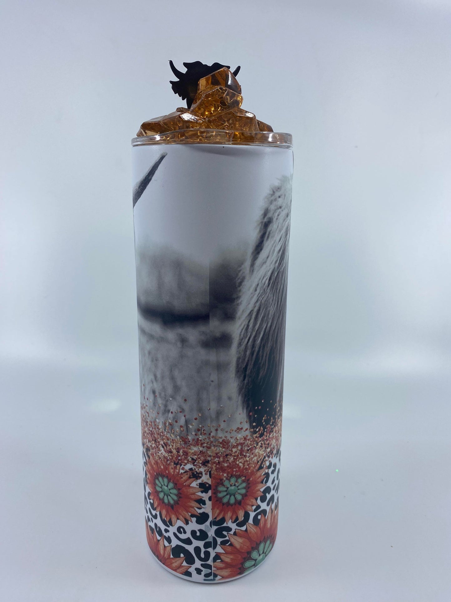 READY TO SHIP - 20 Ounce Skinny Glow in the Dark - Floral Highland Cow
