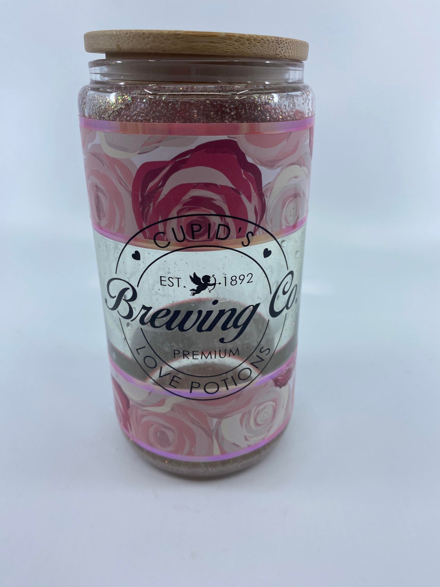 12 Ounce Snowglobe with Bamboo Lid - Cupid's Love Potions Brewing Co