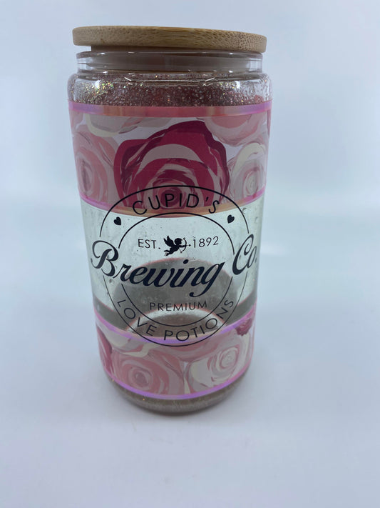 12 Ounce Snowglobe with Bamboo Lid - Cupid's Love Potions Brewing Co