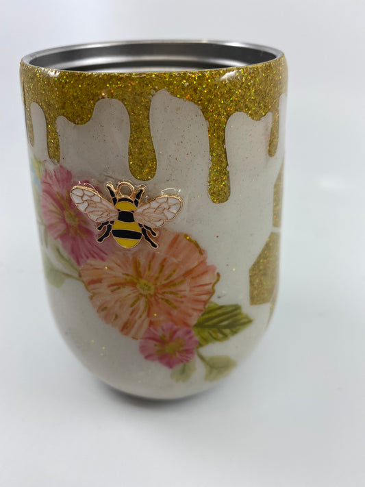 SOLD - 12 Ounce Wine Tumbler - Floral Bee