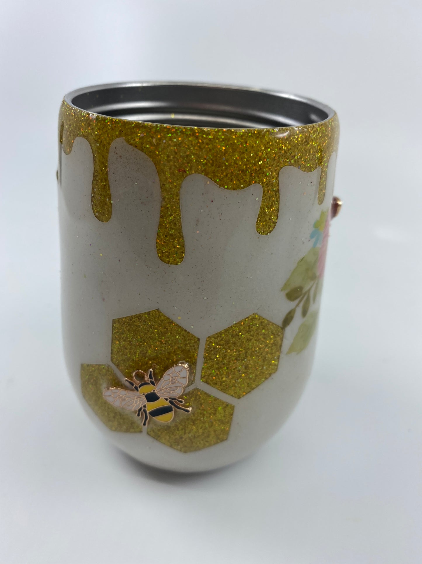 SOLD - 12 Ounce Wine Tumbler - Floral Bee